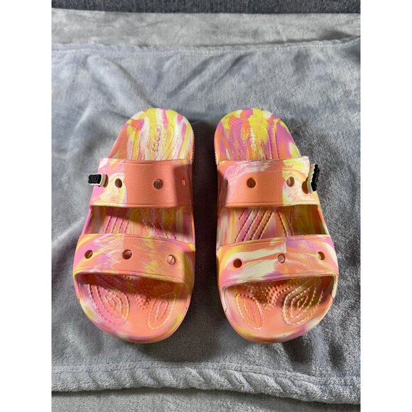 Crocs womens 6 sandels pink -yellow-orange open toe - Picture 1 of 16